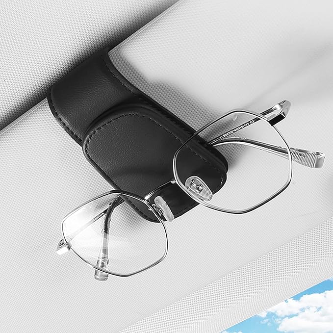 Sunglass Holder for Car Sun Visor, Magnetic Eyeglass Hanger Clip for Car Visor, Leather Car Glasses Mount, Car Interior Visor Accessories (Black-1Pcs)