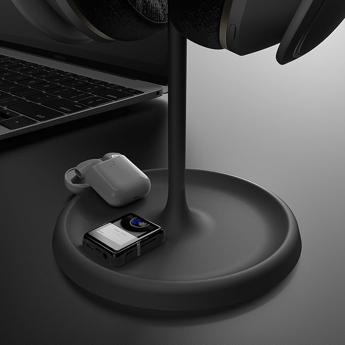 Headphone Stand, Universal Headset Holder with Headphone Cable Storage Clip,Heavy Duty Gaming Earphone Stand with Base Curved Storage for AirPod Max, Beats, Bose,Base,Sony and More（Black）