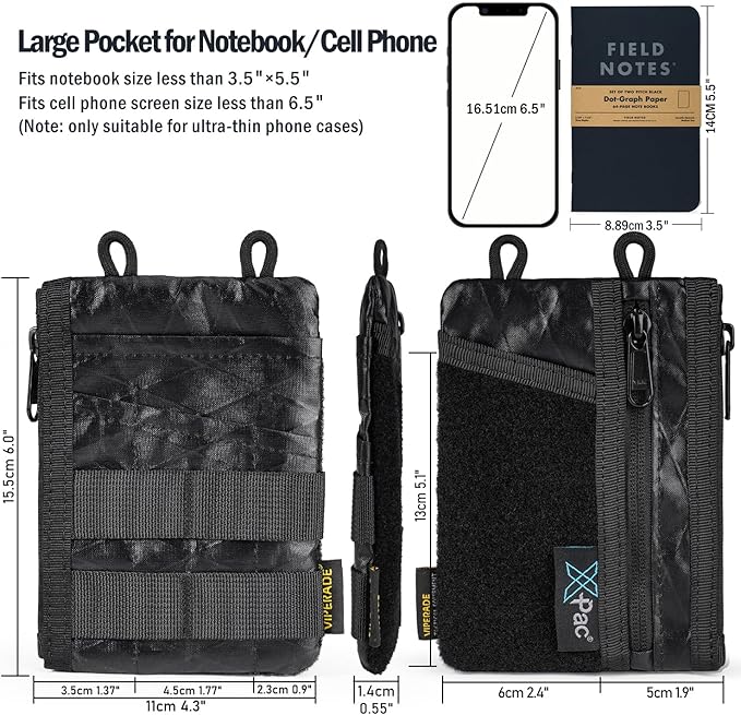 VIPERADE VE16 EDC Organizer Pouch for Men - 7 Pockets Multitool Wallet for Everyday Carry Gears (X-PAC-New BK)