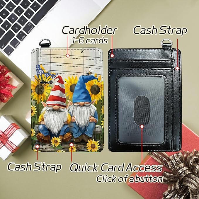 Small Travel Wallets, Garden Gnome Slim Minimalist Front Pocket Wallet with Wristlet, RFID Blocking PU Leather Credit Card Holder with ID Window Change Purse for Men Women