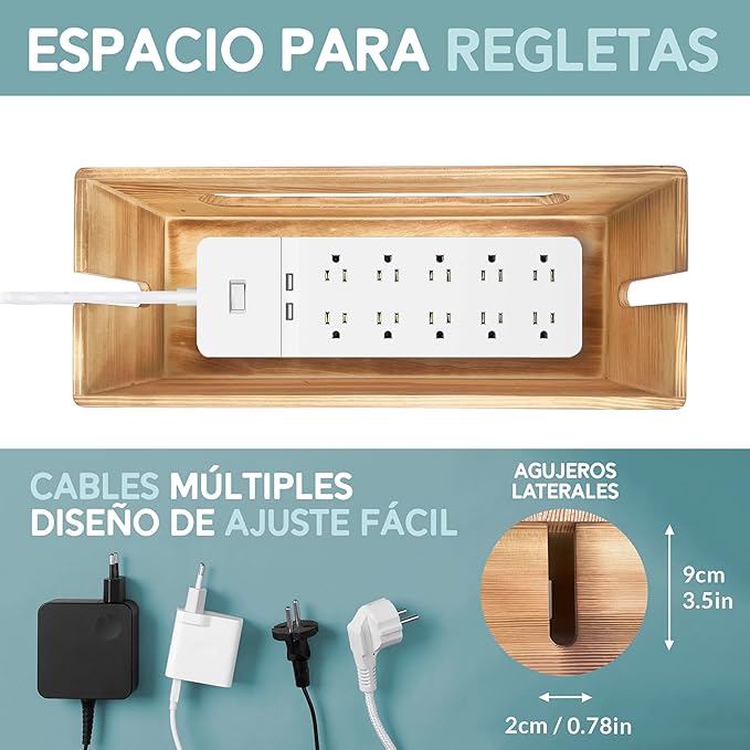 NATURE SUPPLIES Set of 2 Wooden Cable Management Boxes, Large and Medium Cord Organizer to Hide Wires and Power Strips for TV, Desk, Computer, Cable Storage and Organization, Dark Brown