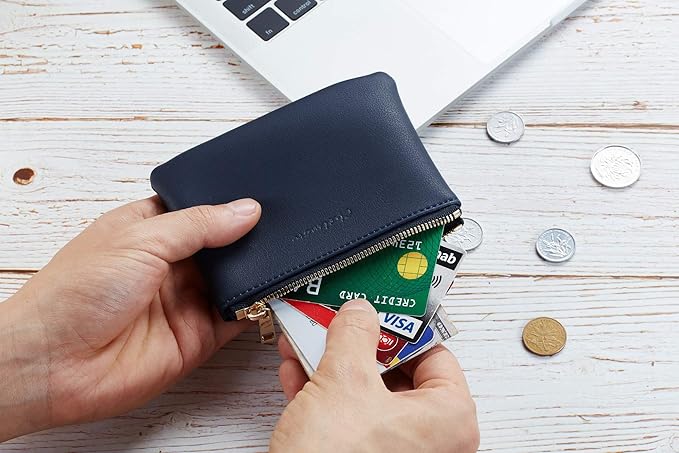 Chelmon Vegan Leather Coin Purse Pouch Change Purse With Zipper For Men Women