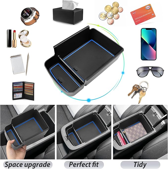 SKTU for 2024 2025 2026 Chevrolet Trax Center Console Organizer 2024-2026 Chevy Trax Insert ABS Materials Tray Armrest Storage Box 2024 2025 2026 Chevy Trax Accessories with Sunglasses Holder (Blue)