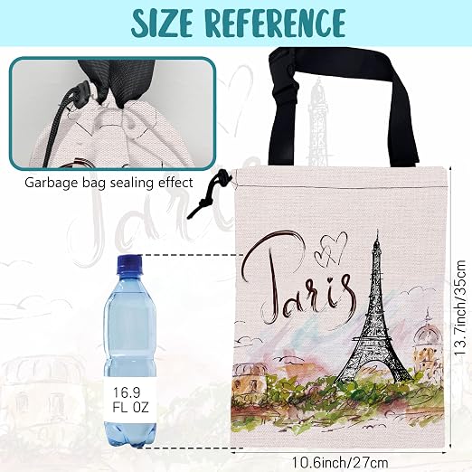 Car Garbage Bag Eiffel Tower Paris Drawstring Car Trash Bag Hanging for Back Seat with Adjustable Buckle Canvas Vehicle Trash Can Easy-to-Install
