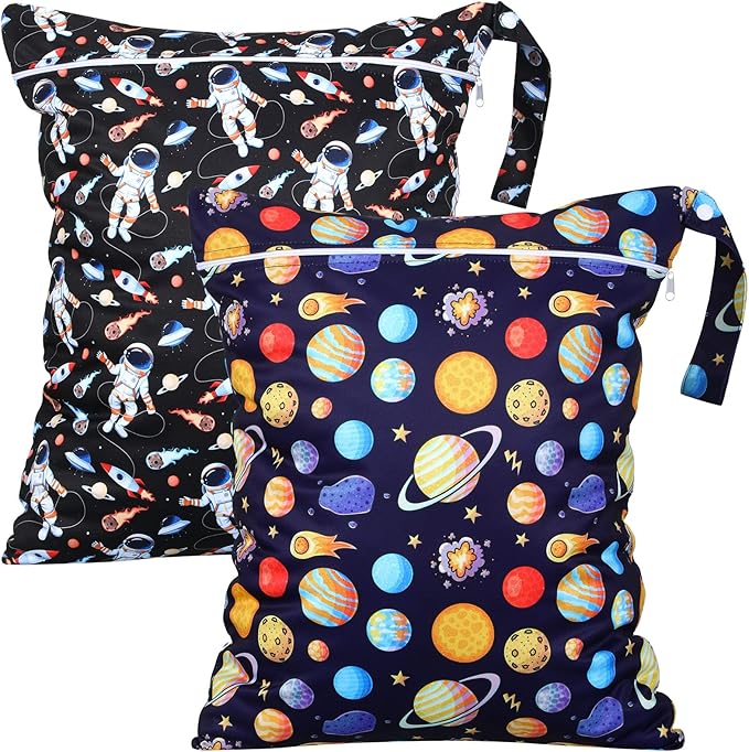 Shappy 2 Pack Large Travel Laundry Bags, Large Wet Dry Waterproof Dirty Clothes Bag for Suitcase, Swimsuit Beach Gym College Dorm Wet Bag(Astronaut)