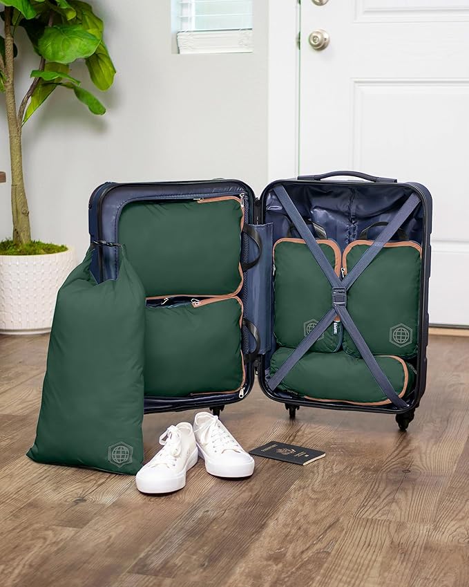 Compression Packing Cubes for Travel, 6-Piece Lightweight Packing Cubes Set for Carry-On Luggage & Backpacks – TRIPPED Travel Gear (Green and Brown)