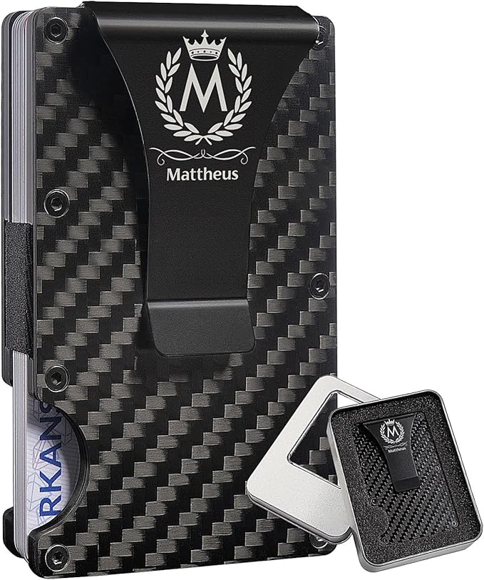 Custom Money Clip For Men Carbon Fiber Wallet Personalized Gifts For Men On Graduation, Anniversary, Birthjday, Wedding, Fathers Day, Christmas, Valentines Day Gifts Minimalist Wallet Engraved
