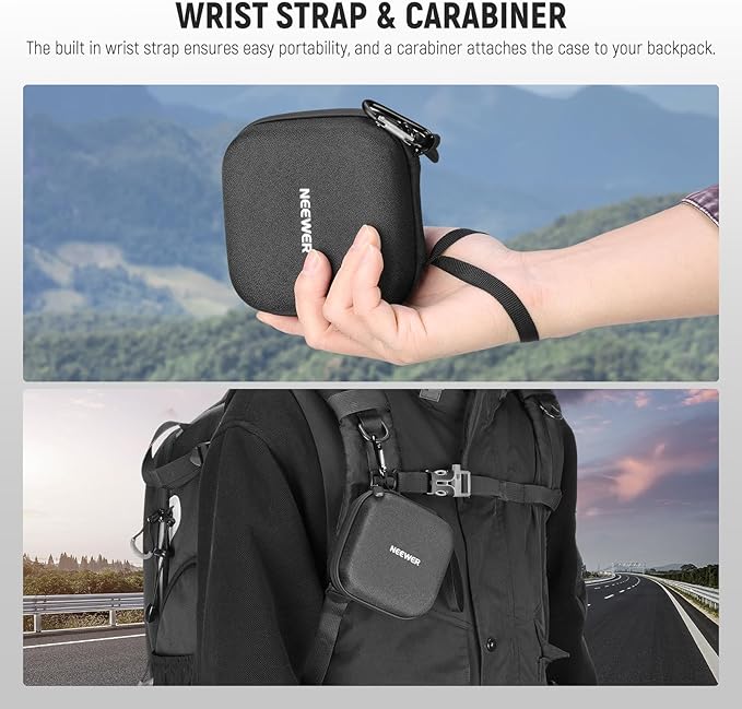 Neewer PB12 11 x 11 cm Filter Storage Bag with Expandable Dividers, Wrist Strap and Carabiner for 4 Circular Filters 86 mm