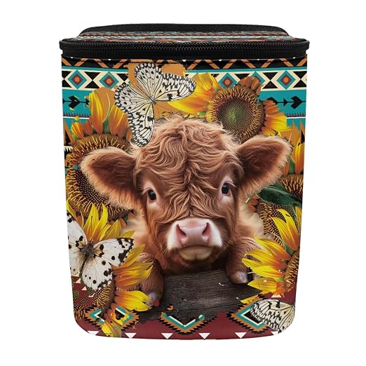 Biyejit Aztec Tribal Cow Leak-Proof Travel Car Trash Bag, Large Capacity Hanging Car Trash Can with Velcro Lid, Multipurpose Trash Bin with Storage Pockets for SUV Truck RV Camping
