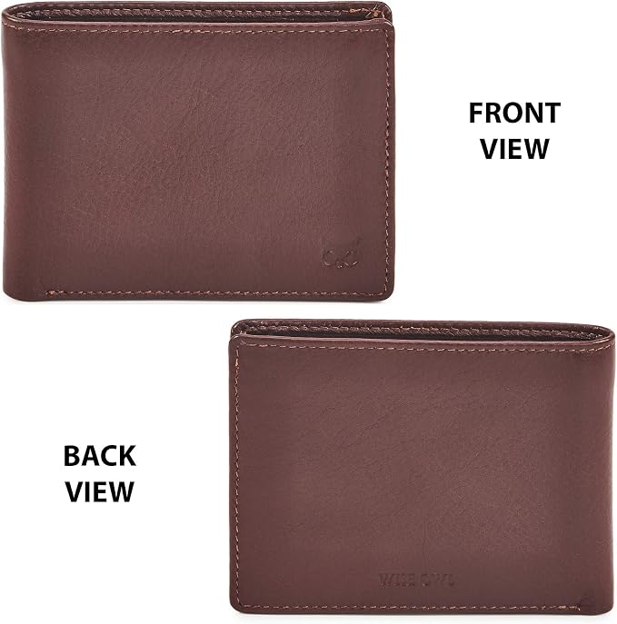 Real Leather Mens Bifold Wallet RFID Blocking Slim Minimalist Front Pocket - Thin & Stylish with ID Window in Gift Box (Nappa, Cognac)