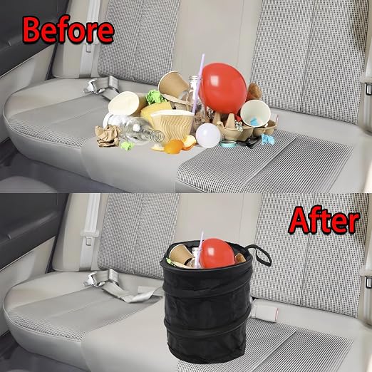 2 Pack Collapsible Car Trash Can, Mini Pop-Up Waterproof Auto Garbage Bin with Velcro for Hanging, Vehicle Carrying Trash Bag for Car, Truck, SUV, Mini Van,Black