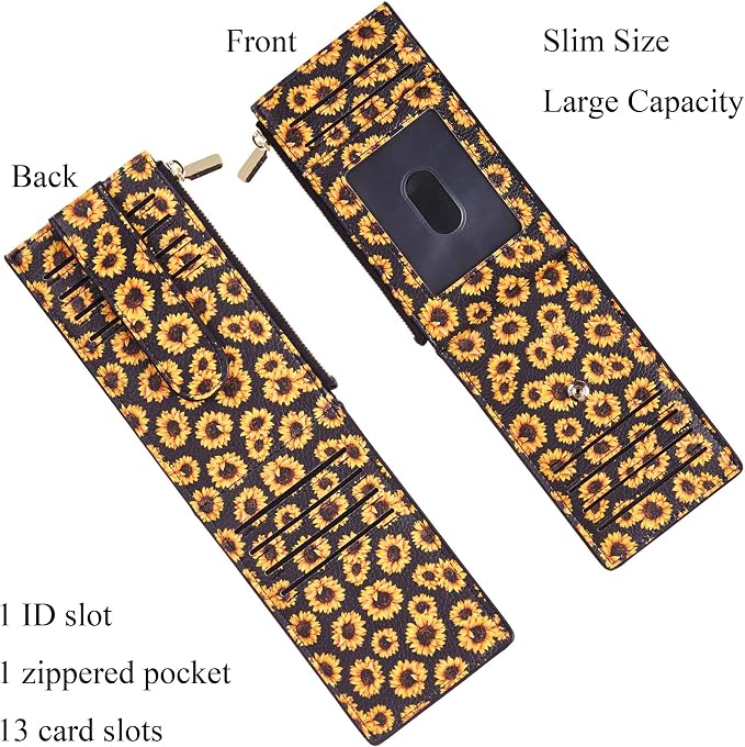 Chelmon Womens Wallet Slim RFID Blocking Bifold Multi Card Case Wallet with Zipper Pocket (Sunflower)