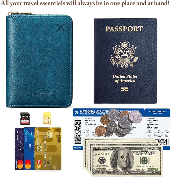 Passport Holder for Travel Women and Men RFID Passport Holder with Zipper Passport Case Passport cover Passport Wallet Travel Essentials and Accessories