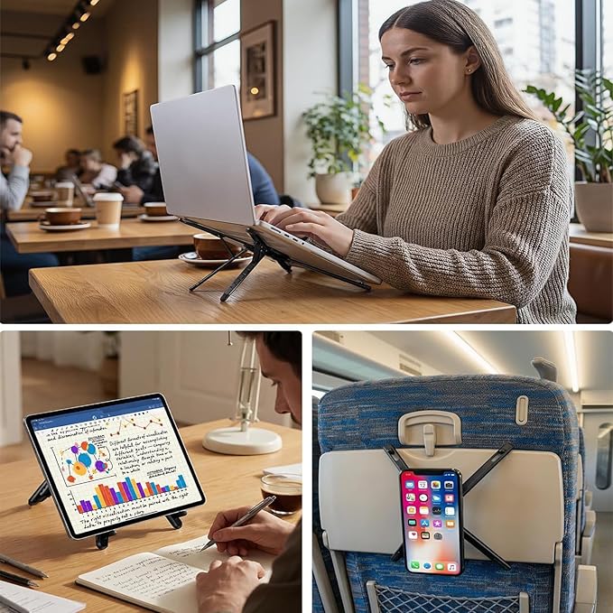 3 in 1 Magnetic Foldable Versatile Stand for Phone Tablet and Laptop,Aluminum Alloy Ergonomic 8-Level Adjustable Height Laptop Stand for Desk,Portable Holder for Home Office and Travel