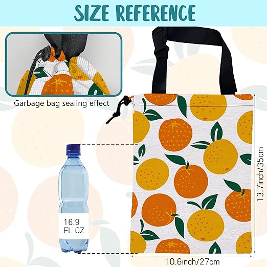 Car Garbage Bag Cartoon Oranges Fruits Hanging Canvas Car Trash Bag Waterproof Drawstring Car Back Seat Organizer for Car Back Front Seat Console with Adjustable Buckle