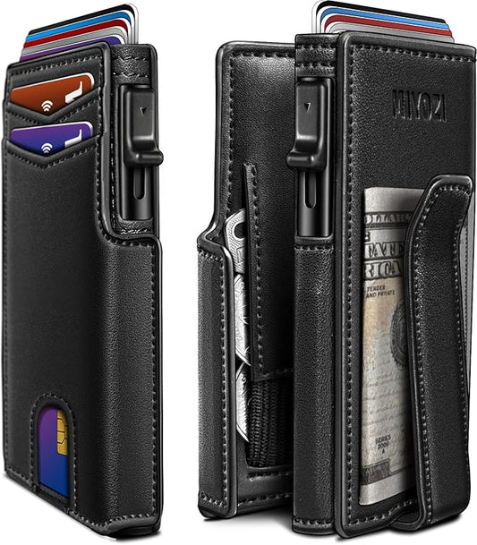miyozi Men Wallet,with Money Clip Coins Pocket ID Window,Slim Front Pocket RFID Blocking Pop-up Card Holder 3.9"x 2.7", Gift Boxed