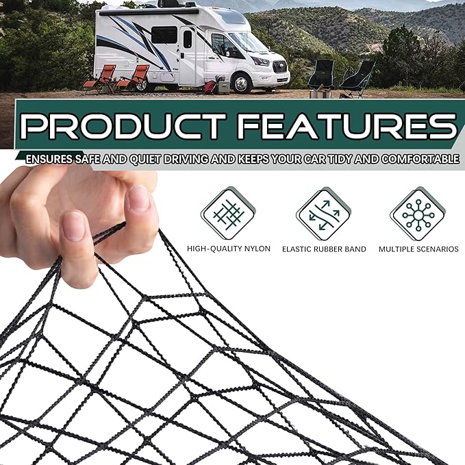 JINGKE 2 Pcs Small Cargo Net Pocket Elastic Mesh Netting Car Mesh Pouch with Screws and Hooks for Trunk RV Boats Home Cargo Storage (21.7'' x 9.8'')