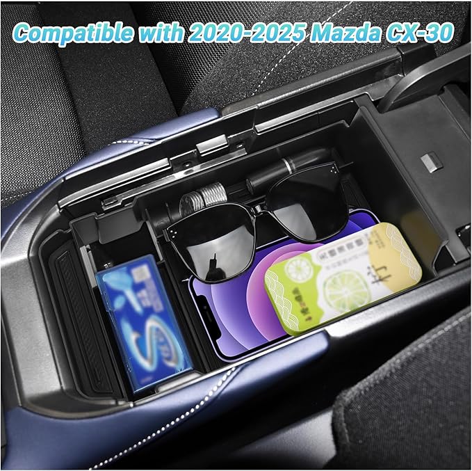 Center Console Organizer Compatible with 2020-2025 Mazda CX-30 Accessories, 2PC Armrest Tray with Driver and Front Passenger Side Door Handle Organizer Storage Pocket Insert