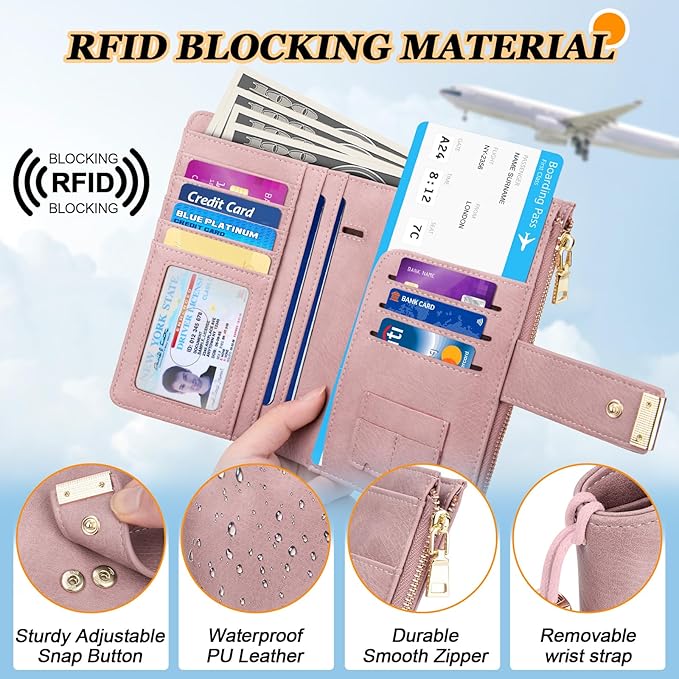 HUANLANG Passport Holder with Airtag for Women/Men, Airtag Passport Wallet for Travel Leather Passport Holder RFID Blocking,Travel Passport Walelt with Credit Card Holder