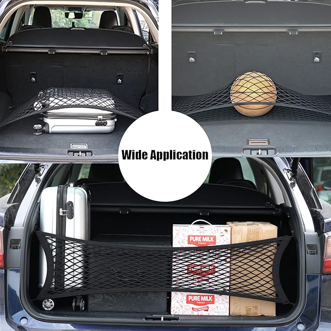 Double-Layer Trunk Cargo Elastic Net for SUV, 35"x11" Stretch to 65"x25" for Car Organizer Heavy Duty with Hooks