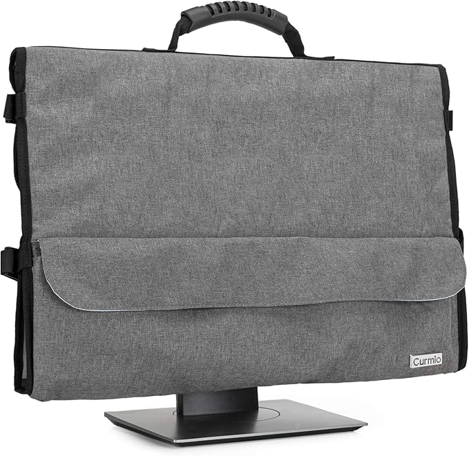 CURMIO 24 Inch Monitor Carrying Case, Universal 24" Computer Monitor Bag with Rubber Handle and Pockets, Gray (Patented Pending)