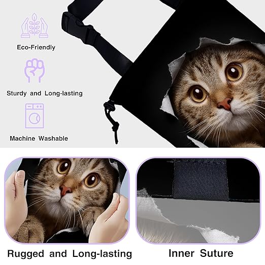 Car Trash Bag Cat in Black Hole Car Trash Bin Leakproof Waterproof Car Trash Can for Back Seat, Foldable Car Garbage Bag with Adjustable Straps and Drawstring for Car Accessories