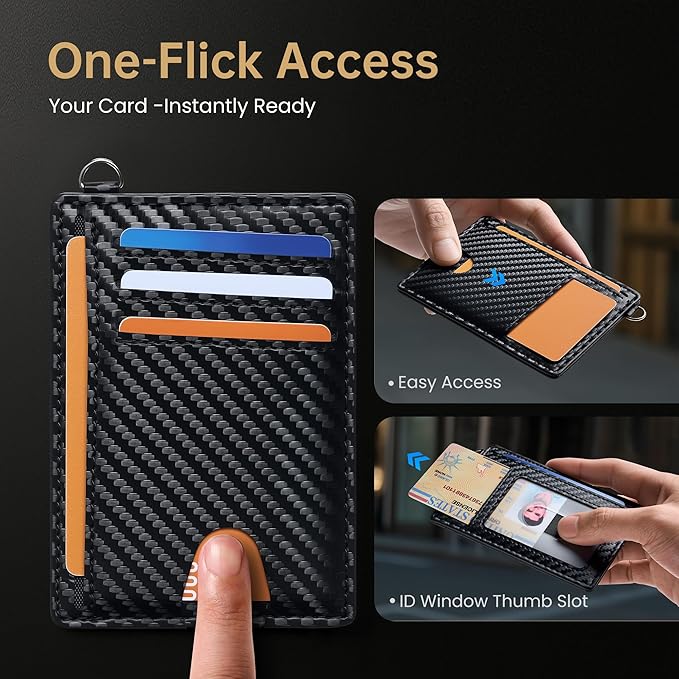 Mayski Slim Wallet, Credit Card Holder for Women, Minimalist Front Pocket RFID Blocking Card Cases, Small Wallet Women Men(Carbon Fiber Black)