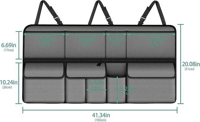 Hanging Car Trunk Organizer Fit For Forester Foldable Large Capacity 41.3x20 inch Backseat Trunk Organizers Storage, Car Accessories Interior, with Multi Pockets Grey