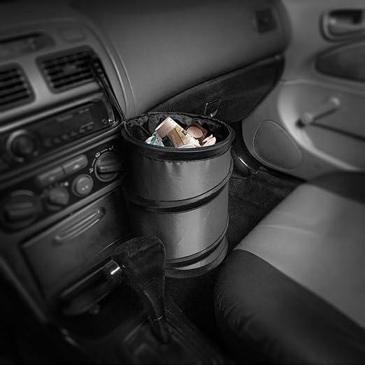 FH Group Automotive Waterproof Portable Collapsible Small Trash Can Garbage Container fits Most Cars,Polyethylene, SUVs, and Trucks Gray