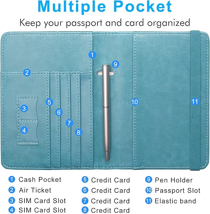 ACdream Passport Holder Cover, Leather Travel Wallet Case, RFID Blocking Document Organizer Protecrtor, with Slots for Credit Cards, Boarding Pass, for Women and Men, Blossom