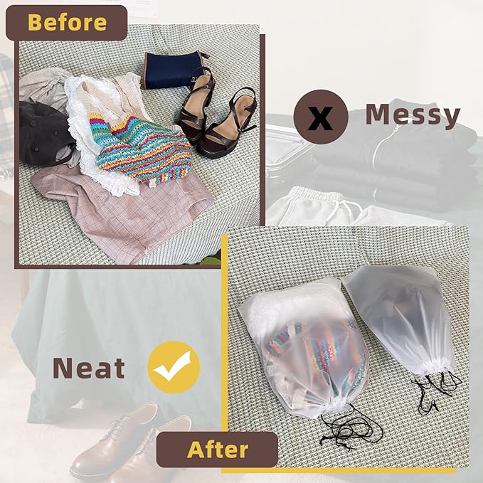 24 PCS Clear Shoe Bags for Travel, 11.8" x 15.7" Travel Shoe Bags for Storage and Packing, Waterproof Drawstring Shoe Bag for Traveling, Travel Essentials for Women and Men