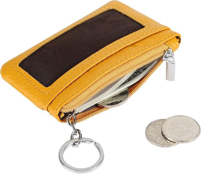 Women Genuine Leather Keychain Zipper Change Wallet Small Mini Pocket Size Coin Purse