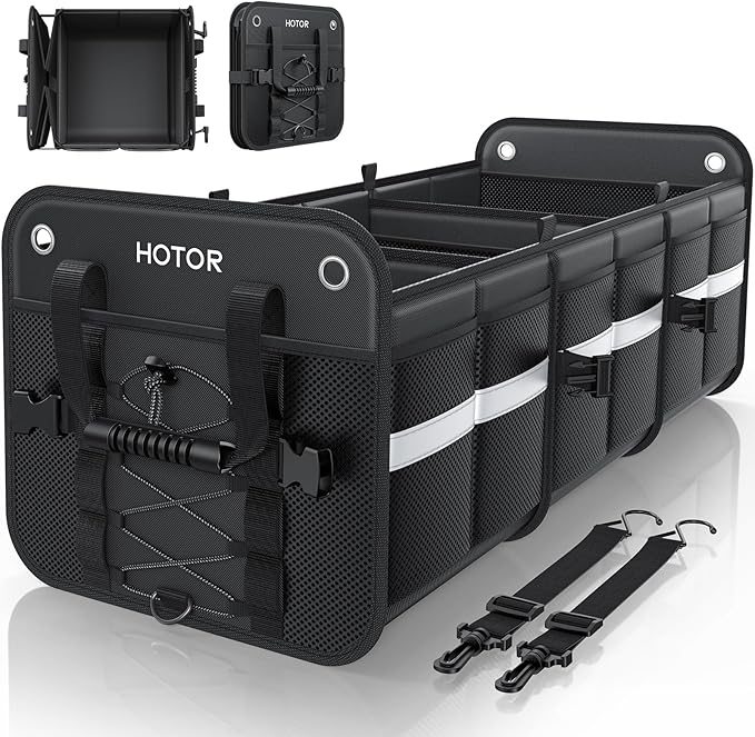 HOTOR Trunk Organizer for SUV – Car Storage Box with Reflective Strips, Collapsible Car Organizer with Large Capacity, Essential Car Accessories for Truck, Van & Sedan, Black, 33.1" x 13.0" x 12.0"