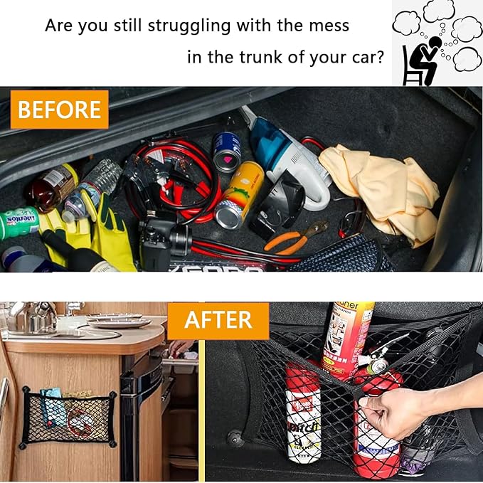 ZMD 2PCS Small Cargo Net Pocket Storage Mesh Net Elastic Automotive Cargo Nets Storage Pouch for Car Trunk Net, RV, Boat Storage Mesh Pocket Net with 8 Mounting Screws and Hooks (21.6 x 9.8 Inches)