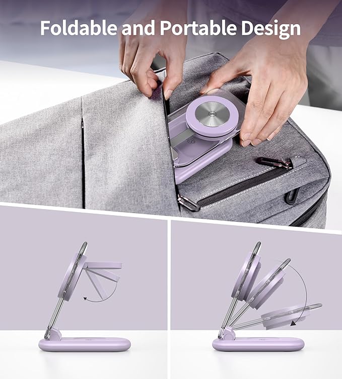 3 in 1 Magnetic Wireless Charging Station for Apple Devices, Fast Foldable Travel Mag-Safe Charger Stand with Night Light for iPhone 17 16 15 14 13 12 Series, Apple Watch/AirPods Pro, PU