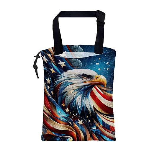Car Garbage Bag American Flag and Bald Eagle Drawstring Car Trash Bag Hanging for Back Seat with Adjustable Buckle Canvas Vehicle Trash Can Easy-to-Install