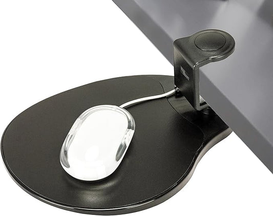 Clamp on Mouse Platform, Clip on Mouse Pad, Rotating 360, Easy Slide Out Tray, Suitable Up to for 1.5" Thickness Desk, for Home, Office to Save Space (Black)