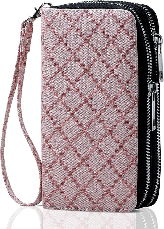 Cellphone Wallet for Women Dual Zipper Long Purse with Removable Wristlet