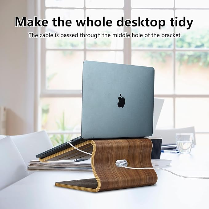 SAMDI Wood Laptop Stand for Desk,Laptop Holder Stand,Wooden Cooling Computer Holder,Suitable for Most laptops Heat Dissipation Shelf (Walnut)