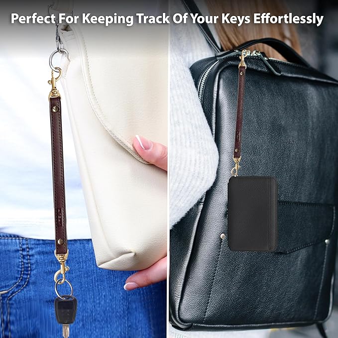 Alban Leather 2-Clip Strap for Wallet, Clutch, Wristlet Purse, Keys, Keychain for Women and Men