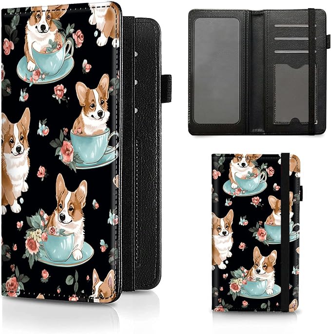 Checkbook Cover for Women & Men, RFID Blocking Personal PU Leather Checkbook Check Book Holder Wallet with Elastic Tape & Credit Card Slot,Dog and Flowers