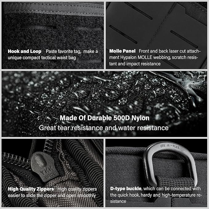 TACTICAL GEEK EDC Compact Waist Pocket Pouch, Men EDC Pouch Organizer, Multi-Purpose Molle Tool Pouch for Multitools, Utility Tool Organizer Bag for Daily Essentials Carry (Block E3.0-BK)