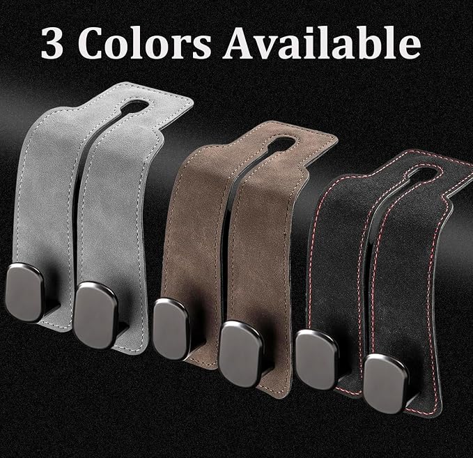 Headrest Hooks - Car Seat Back Double Hook Leather, Purses Hooks (4-Black)