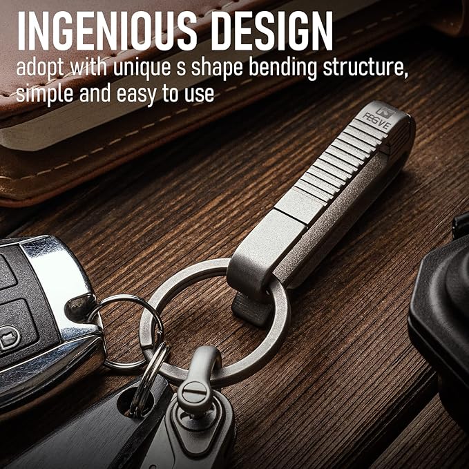 FEGVE Titanium Belt Key Holder, Belt Key Clip with Keyring for Keys,Keychain Hook for Men Dad