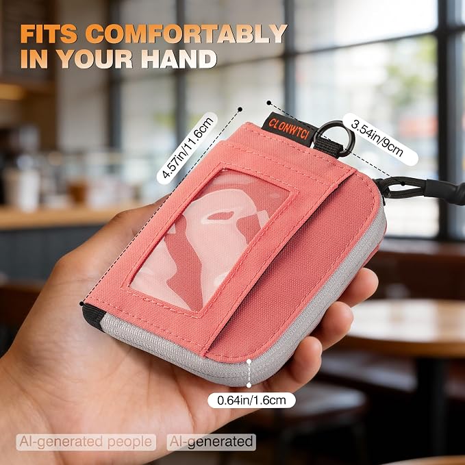 Coin Purse for Men, RFID Blocking 500D Nylon Small Wallet with Key Clip, Slim Front Pocket Card Holder, Zipper Coin Pouch & ID Window Organizer for Cards, Cash