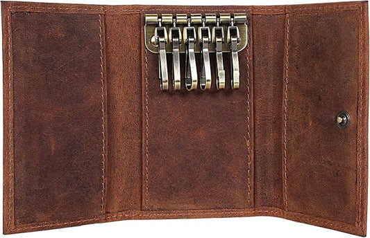 RUSTIC TOWN Leather Key Holder - Smart Fob Car Key Loop Wallet Slim Keychain Pouch - Practical Key Organizer for Men & Women