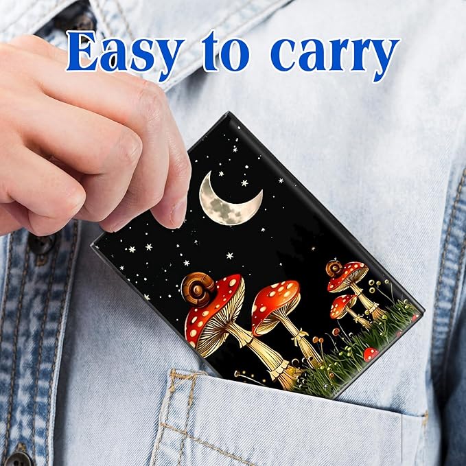 RFID Blocking Credit Card Holder - Slim Metal Wallet for Women & Men,Mushrooms Snails Design Stainless Steel Business Card Case,Compact Pocket Organizer for Travel & Daily Use
