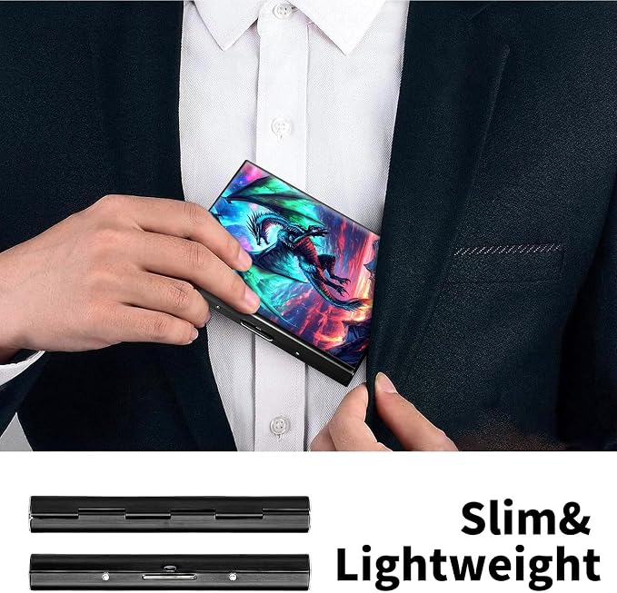 Metal Wallet for Women Men Girls, RFID Blocking Slim Aluminum Credit Card Holder, Mini Travel Wallet with Hard Shell, Lightweight ID & Business Card Case,A Dragon