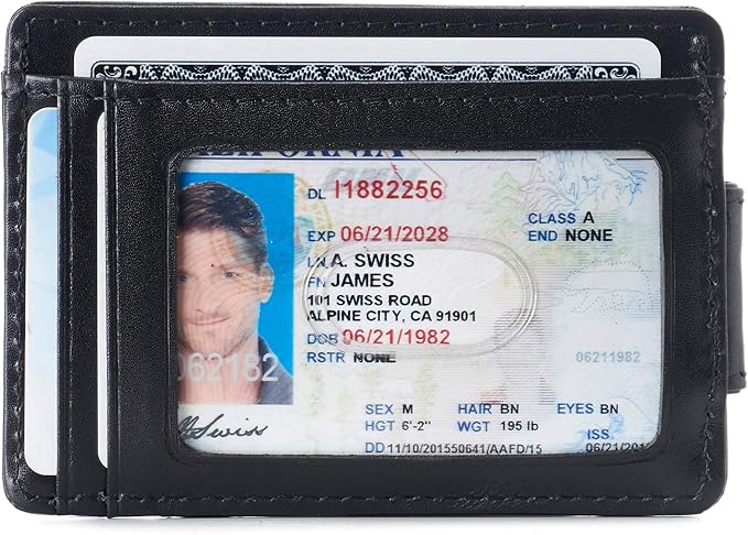 alpine swiss Harper Mens RFID Slim Money Clip Front Pocket Wallet Minimalist Leather ID Card Holder | RFID