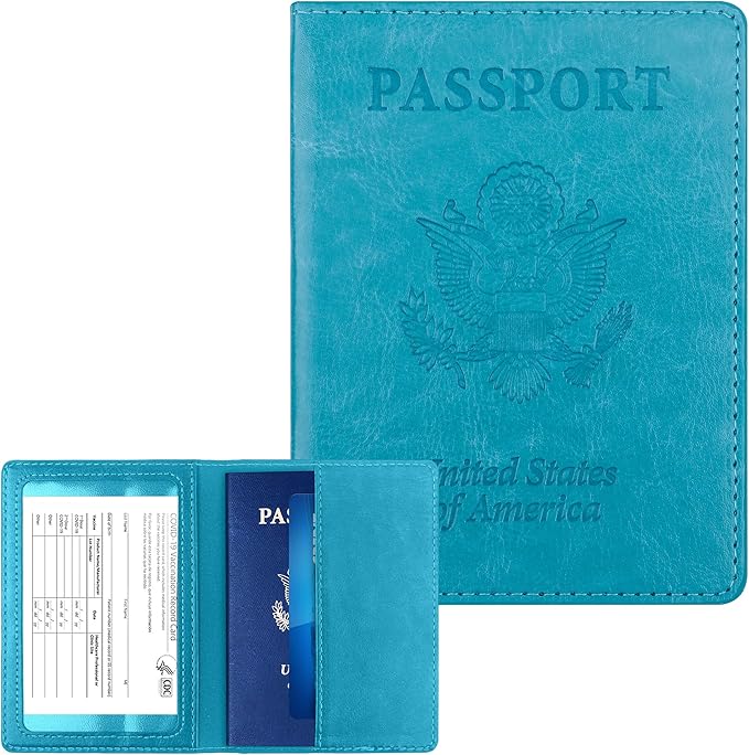 Passport Holder for Travel Men Women - Passport Cover, Passport Wallet Case Travel Essentials Travel Must Haves Accessories Blocking Leather Card Slot Protector for Stocking Stuffers Gifts, Blue